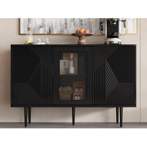 ModernLuxe Aparador 120x38x79,5cm - com 3 portas - com pés em metal + portas em vidro - preto
