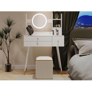 ModernLuxe Toucador - arrumação e espelho LED ajustável - MDF - Branco (banco não incluído)