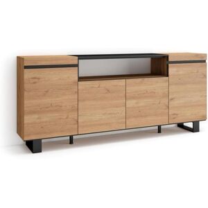 Skraut Home Aparador sala de jantar, 200x87x35cm, 4 Portas, Design industrial, Carvahlo e preto