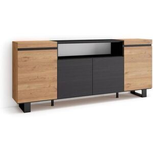 Skraut Home Aparador sala de jantar, 200x87x35cm, 4 Portas, Design industrial, Carvahlo e preto