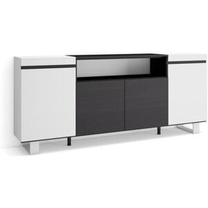 Skraut Home Aparador sala de jantar, 200x87x35cm, 4 Portas, Design industrial, Branco e preto