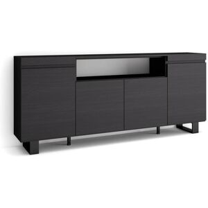 Skraut Home Aparador sala de jantar, 200x87x35cm, 4 Portas, Design industrial, Preto