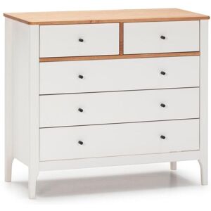 VS Venta-stock Cômoda de Noite Luca 5 gavetas Branco, Madeira Maciça, 90 cm (Largura) 40 cm (Profundidade)
