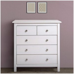 VS Venta-stock Cômoda de 5 gavetas Berna em branco e gavetas brancas, pinho maciço.
