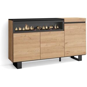Skraut Home Aparador sala de jantar, 150x87x35cm, 3 Portas, Lareira eléctrica, Design industrial, Carvahlo e preto