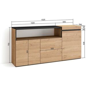 Skraut Home Aparador sala de jantar, 150x75x35cm, 3 Portas, Armário arrumação, Carvahlo e preto