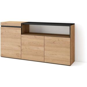 Skraut Home Aparador sala de jantar, 150x75x35cm, 3 Portas, Armário arrumação, Carvahlo e preto