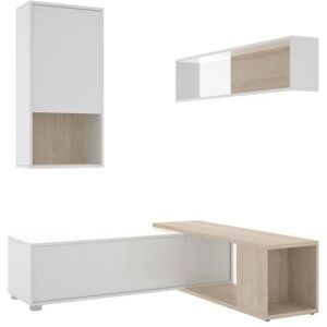 Dmora Sistema de parede Dgam, Conjunto modular de sala de canto, Móveis de sala multiposições, 230x41h180 cm, Branco e Carvalho