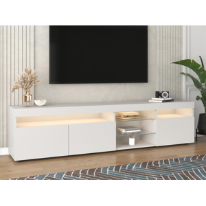 Merax Móvel de TV moderno com 3 portas, 2 gavetas e 2 nichos - LEDs - comprimento 180cm - para sala - lacado branco