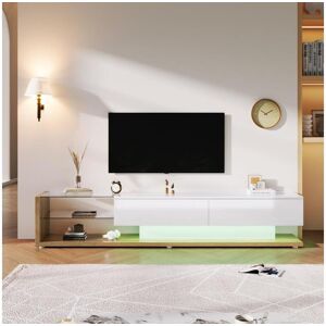 Merax Móveis de TV com 2 gavetas e prateleiras de vidro - 170 x 36 x 38 cm - LEDs - Aglomerado - Branco + natural