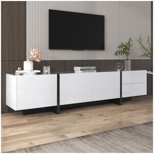 Merax Móveis de TV com 3 portas e 2 gavetas - 190 x 35 x 45 cm - Aglomerado - Branco + preto