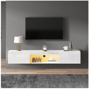 Merax Móvel de TV suspenso com 2 portas e compartimento aberto - 160 x 31 x 22 cm - LEDs - Aglomerado - Branco brilhante