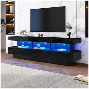 Merax Móvel TV brilhante - 160 x 38 x 50,5 cm - 3 prateleiras de vidro - LEDs - Aglomerado - Preto