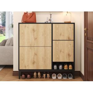 ModernLuxe Sapateira com banco rebatível - 3 portas basculantes - Preto e Natural