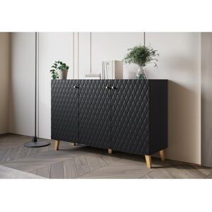 Cômoda de tr?s portas Losangos pretos MDF, fecho suave 120 cm
