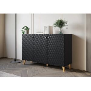 Cómoda moderna 120 cm para sala de estar com pés dourados, grafite preto, frentes em MDF com losangos