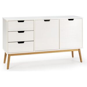 VS Venta-stock Aparador Baku 3 gavetas e 2 portas branco, madeira de pinho maciço