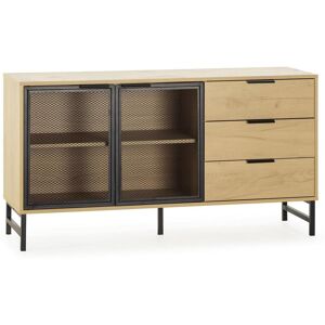 VS Venta-stock Aparador Isis 2 Portas Metal Preto e 3 gavetas, 130 cm
