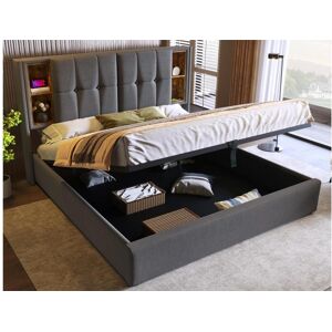 ModernLuxe Cama de arrumação acolchoada 180x200 cm - com carregamento sem fios e cabeça de arrumação - tecido de algodão - Cinza