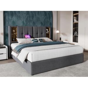 ModernLuxe Cama de arrumação acolchoada 140x200 cm - com carregamento sem fios e cabeça de arrumação - tecido de algodão - Cinza