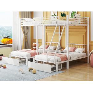 ModernLuxe Beliche para 3 crianças com 2 gavetas - 140x200cm e 2x90x200cm - estrutura de colchão - Branco (colchão não incluído)