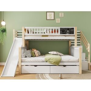 ModernLuxe Beliche 90x200cm + 140x200cm em madeira - com 2 gavetas, escorrega e escada de arrumação - Branco