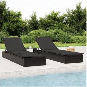 vidaxl Espreguiçadeira com almofadão preto 201x55x62 cm vime PE