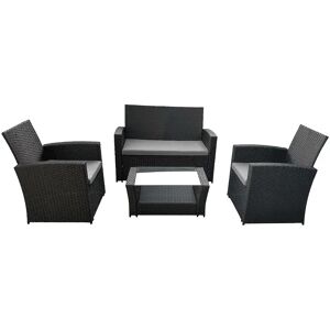 Happy Garden Conjunto de móveis de jardim COMINO em resina tecida preta 4 lugares - almofadas cinzentas