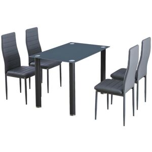 Saldosystocks Mesa de vidro temperado + 4 cadeiras em couro sintético. Sala de jantar ou cozinha