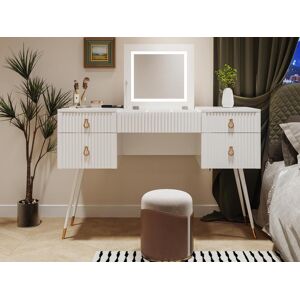 ModernLuxe Toucador - 4 gavetas e espelho rebatível regulável em LED - MDF - Branco (banco não incluído)