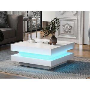 ModernLuxe Mesa de centro contemporânea com LED em 16 cores - formato quadrado - Branco