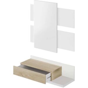 Dmora Móvel de entrada Dcori, Entrada suspensa com espelho, Móvel de entrada com gaveta, 75x29h90 cm, Branco e Carvalho