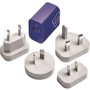 Carregador Go Travel USB/USB-C com Adaptadores para Tomadas Mundiais - Blueberry