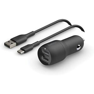 Belkin Carregador Isqueiro Duplo BOOST↑CHARGE™ USB-A de 24 W + Cabo USB-A para USB-C™ - Preto