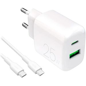 Puro Carregador 2x USB-A / USB-C Prolite 25W + Cabo USB-C 1,2 M - Branco