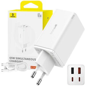 Carregador Fast Charger GAN6 Pro 2xUSB-C + 2xUSB 65W (Branco) - BASEUS