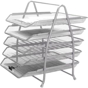 Tabuleiro Secretaria Q-Connect Metalica Rede Prata 5 Bandejas Moveis 350X275X375 Mm - Q-CONNECT