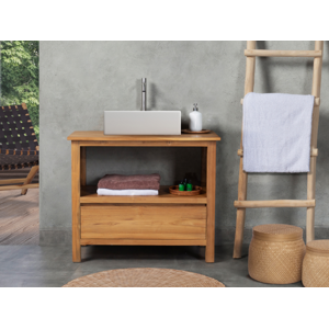 Vente-unique Móvel de casa de banho em teca com lavatório individual de 90 cm - KETAPANG