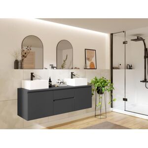 Vente-unique Móvel de casa de banho suspenso com lavatório duplo cinza 150 cm - JIMENA II