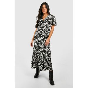 boohoo Maternity Floral Print V Neck Midaxi Dress, Black 10