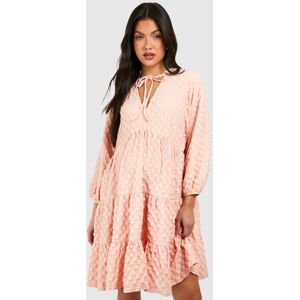 boohoo Maternity Textured Tiered V Neck Smock Dress, Pink 16