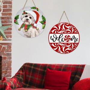 Happiness Party Front Door Sign Christmas Dog Pattern Xmas Holiday Rustic Wooden Wreath Indoor Wall Hanging