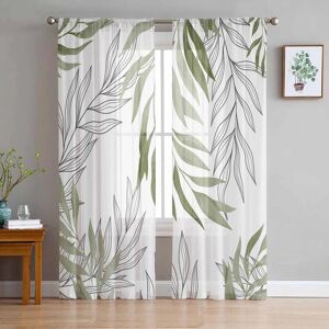 Yifulin Willow Leaf Lines Sage Green Tulle Curtains for Living Room Sheer Curtain for Bedroom Kitchen Blinds Voile Curtains