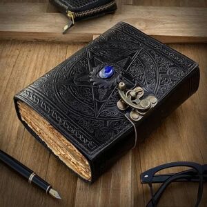 ROYAL HANDICRAFT Vintage Leather Black journal third eye stone journal spell witch, book of shadows, Best Gifts For Men women