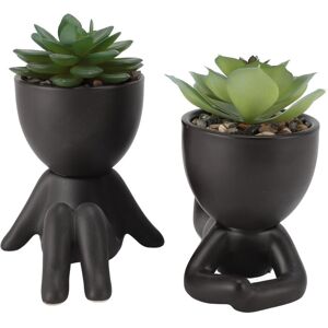 OutsideWorld 2 st Konstgjord Suckulent Blomkruka Söt Innovativ Människoliknande Mini Falsk Suckulent Blomkruka svart