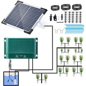 TOMTOP JMS Solcellsdriven automatisk droppbevattningssats 7 Tidsinställningslägen 30 Bevattningslägen 98,42FT Automatisk Vattning mörkgrön färg
