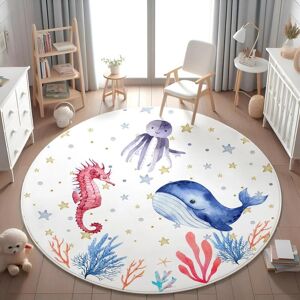 Karpetti Blå Marin djur Rund Matta för Vardagsrum Babyflickas Rum Barn Lekrum Matta Sovrum Mjuk Matta Barnrumsdekor barnleksmatta 40X40cm