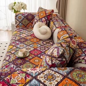 Your Warm Home Orange Bohemisk Stil Blommönster Soffmatta Geometriskt Mönster Halkskydd Bomull Soffhandduk Soffskydd Kuddfodral 70x70cm 1pcs