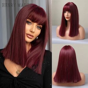 Kort rak syntetisk Bob Peruk För Kvinnor Vinröd Burgundy Hår Peruk Med Bangs Cosplay Party Lolita Värmeresistentlc477-1 peruk