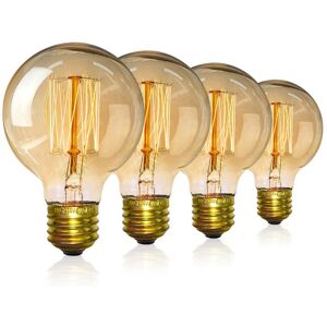 4-pack Vintage Edison glödlampor - Dimbara skruv-glödlampor - Globe glödlampor - Lampvarmt ljus 40w G80 E27 220V [Energiklass A]